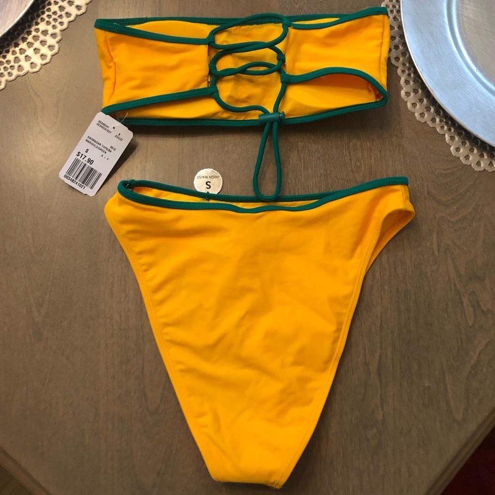 NEW FOREVER21 2 Piece Strapless Tube Top High Waisted Bikini Bathing Suit Set - Picture 2 of 6